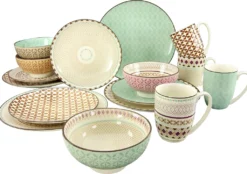 CreaTable 20310 Kombiservice Mandala Für 4 Personen, Steinzeug, Mehrfarbig (1 Set, 16-teilig)