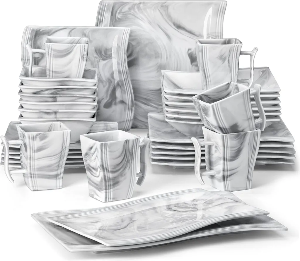 MALACASA, Serie Flora, 32 Tlg. Marmor Porzellan Geschirrset Kombiservice Tafelservice Mit 6 Schalen, 6 Dessertteller, 6 Suppenteller, 6 Speiseteller, 6 Becher Und 2 Rechteckige Servierplatte 1 MALACASA, Serie Flora, 32 Tlg. Marmor Porzellan Geschirrset Kombiservice Tafelservice Mit 6 Schalen, 6 Dessertteller, 6 Suppenteller, 6 Speiseteller, 6 Becher Und 2 Rechteckige Servierplatte