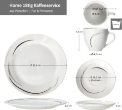 Van Well 18tlg. Kaffee-Service Home Für 6 Personen I 6x Tasse 180ml, 6x Untertasse + 6x Kuchenteller I Porzellan-Geschirr Mit Streifen In Grau, Schwarz & Creme I Kaffeepott, Dessert-Teller -LuxeTafel Verkäufe e38ef52b4edf287ef9ae5f2519a13802