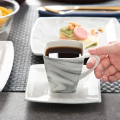 MALACASA, Serie Blance, 36 Tlg. Set Marmor Porzellan Kaffeeservice Geschirrset, Mit 12 Stück Kuchenteller, 12 Stück 180ml Tasse Und 12 Stück Untertasse Für 12 Personen -LuxeTafel Verkäufe e792780e68e1a9a439b7ad4bf2c46316