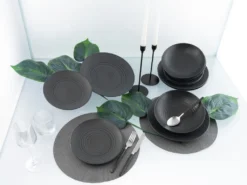 CreaTable 23205 Tafelservice Elements Collection Lava Stone Für 4 Personen, Steinzeug, Schwarz/grau (1 Set, 12-teilig) -LuxeTafel Verkäufe e8cc7f4ec7584f39438a2e51d22b872e