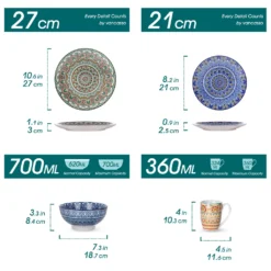 Vancasso Tafelservice Porzellan, Mandala 16 Teiliges Essgeschirr Kombiservice, Handbemaltes Geschirrset Für 4 Personen, Böhmischer Stil -LuxeTafel Verkäufe e90993883cec664005cddd3ecb389039