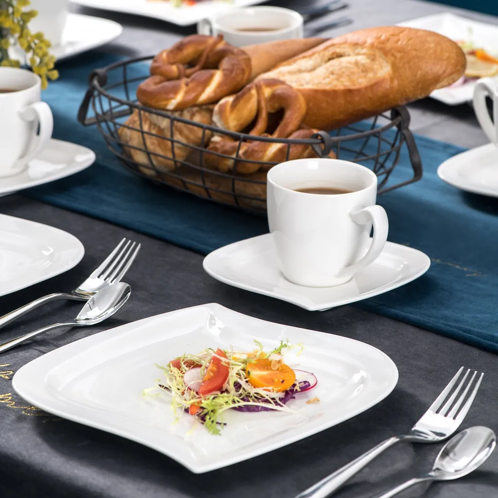 MALACASA, Serie Elvira, 36 Teilig Cremeweiß Porzellan Geschirrset Tafelservice Kaffeeservice Mit Tassen, Untertassen, Dessertteller Für 12 Person 2 MALACASA, Serie Elvira, 36 Teilig Cremeweiß Porzellan Geschirrset Tafelservice Kaffeeservice Mit Tassen, Untertassen, Dessertteller Für 12 Person – Bild 2