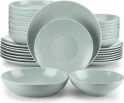 Tafelservice Steingut, Vancasso SABINE 32-teiliges Geschirrset, Modernes Kombiservice Für 8 Personen, Sesam Design