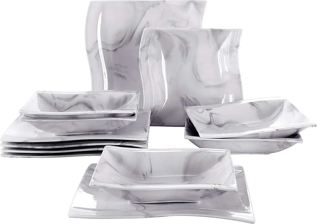 MALACASA, Serie Flora, Marmor Porzellan Tafelservice 12 Teiligen Set Kombiservice Geschirrset Mit Je 6 Speiseteller Und 6 Suppenteller Für 6 Personen 1 MALACASA, Serie Flora, Marmor Porzellan Tafelservice 12 Teiligen Set Kombiservice Geschirrset Mit Je 6 Speiseteller Und 6 Suppenteller Für 6 Personen