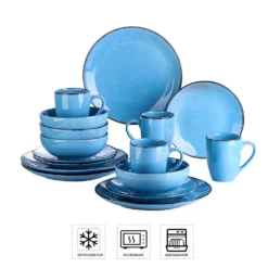 Vancasso Serie Navia Oceano, 16 Teilig Essservice Set Aus Steingut, Tafeiservice Für 4 Personen, Wasserblau, Vintage Aussehen, Natur Design -LuxeTafel Verkäufe fd8c209c80f15112f0949c256343b517
