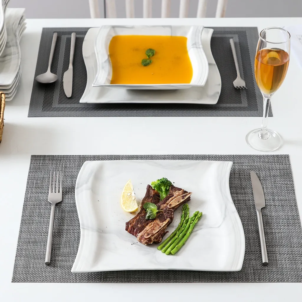 MALACASA, Serie Flora, Marmor Porzellan Tafelservice 12 Teiligen Set Kombiservice Geschirrset Mit Je 6 Speiseteller Und 6 Suppenteller Für 6 Personen 6 MALACASA, Serie Flora, Marmor Porzellan Tafelservice 12 Teiligen Set Kombiservice Geschirrset Mit Je 6 Speiseteller Und 6 Suppenteller Für 6 Personen – Bild 6